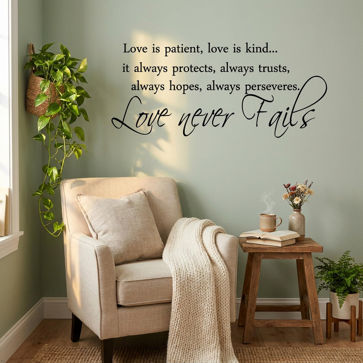 Picniva Love Is Patient Scripture Vinyl Wall Decal, Black, 22 x 10 in