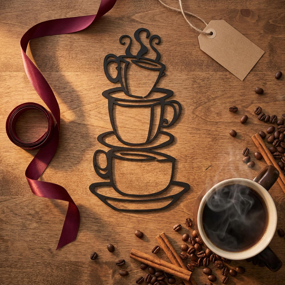 Picniva Coffee Cup Removable Vinyl Wall Decal for Kitchen, Black, 15 x 8 in