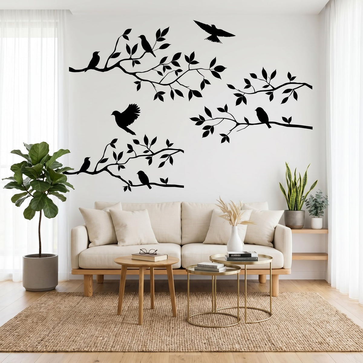 Picniva Birds and Blossoms Removable Wall Decal, Black, 16 x 24 in