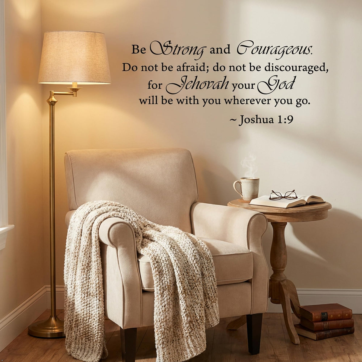 Picniva Be Strong and Courageous Wall Decal, Black, 10 x 22 in