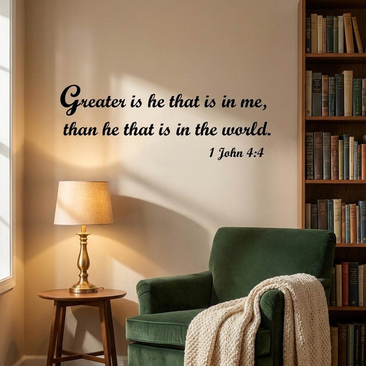 Picniva Greater is He that in Me Than Vinyl Wall Decal Faith (Black, 35'' Width)