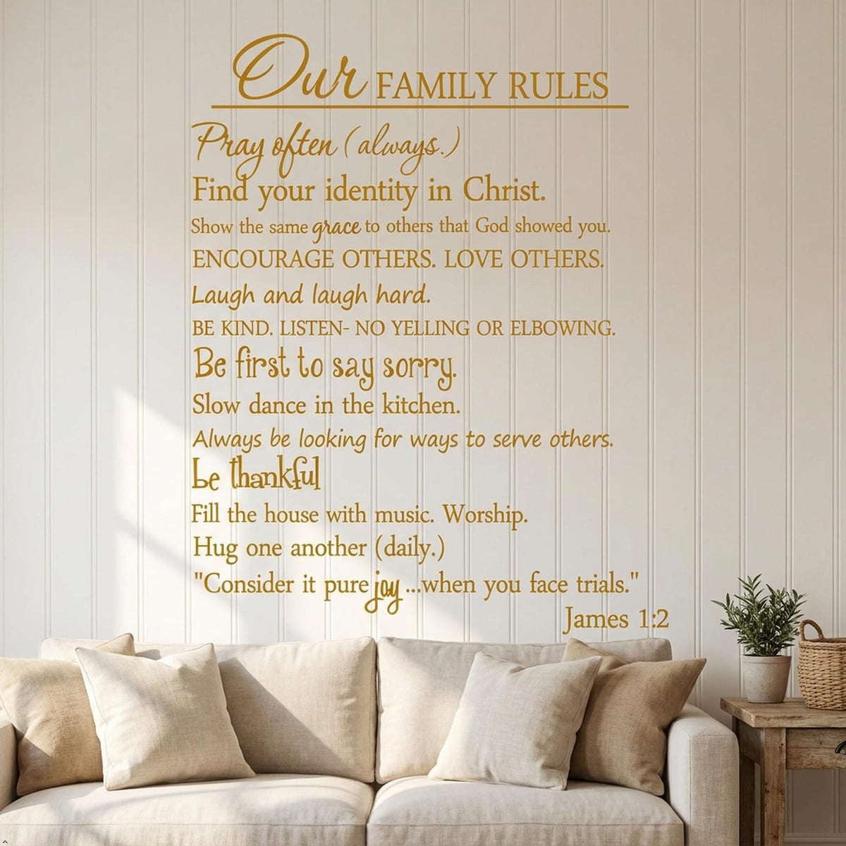 Our Family Rules Vinyl Wall Art Quote Decal Sticker Home Decor (Yellow, 40'' Width)