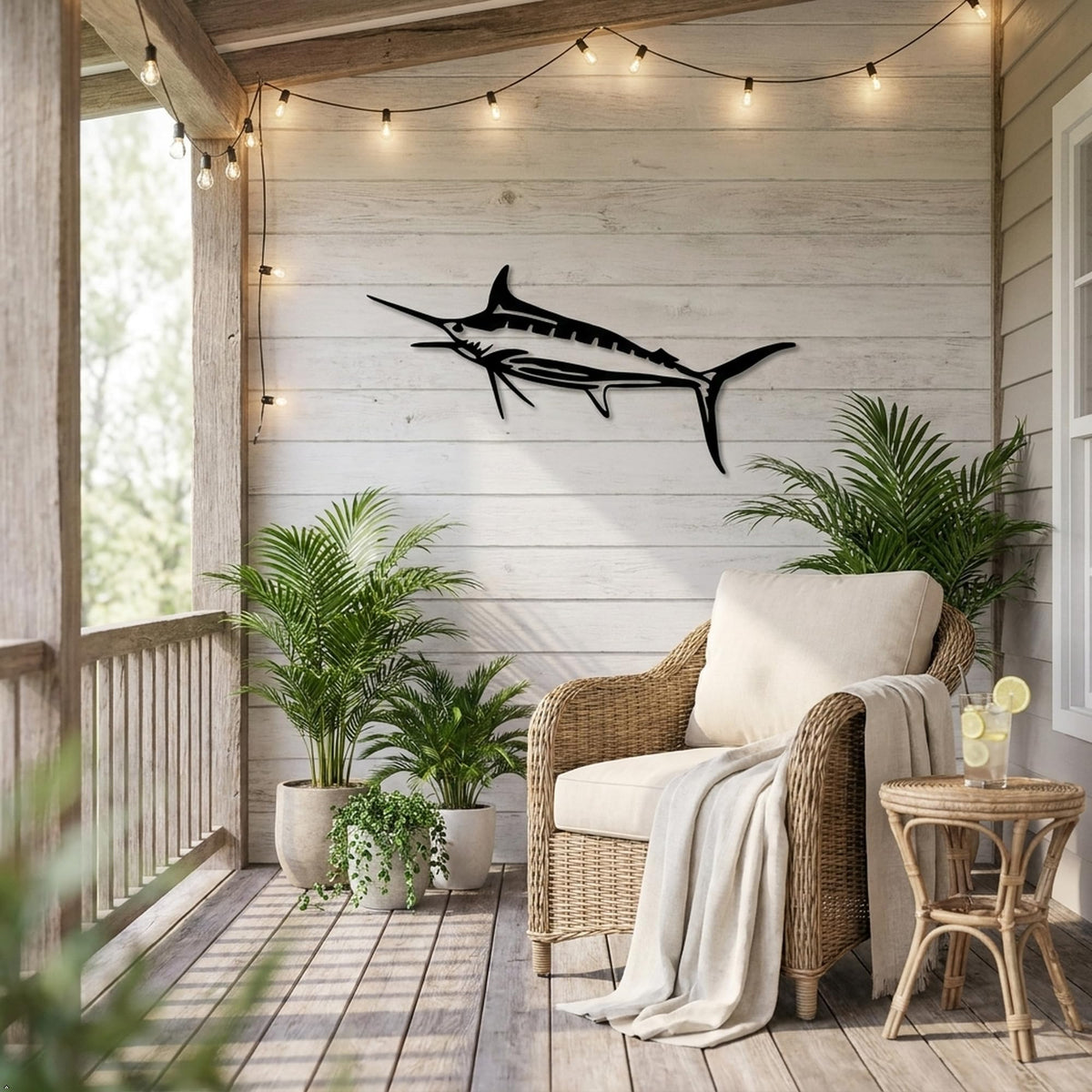 Picniva Marlin Style20 Wall Decal Removable Home Decor (Black, 30''Width)
