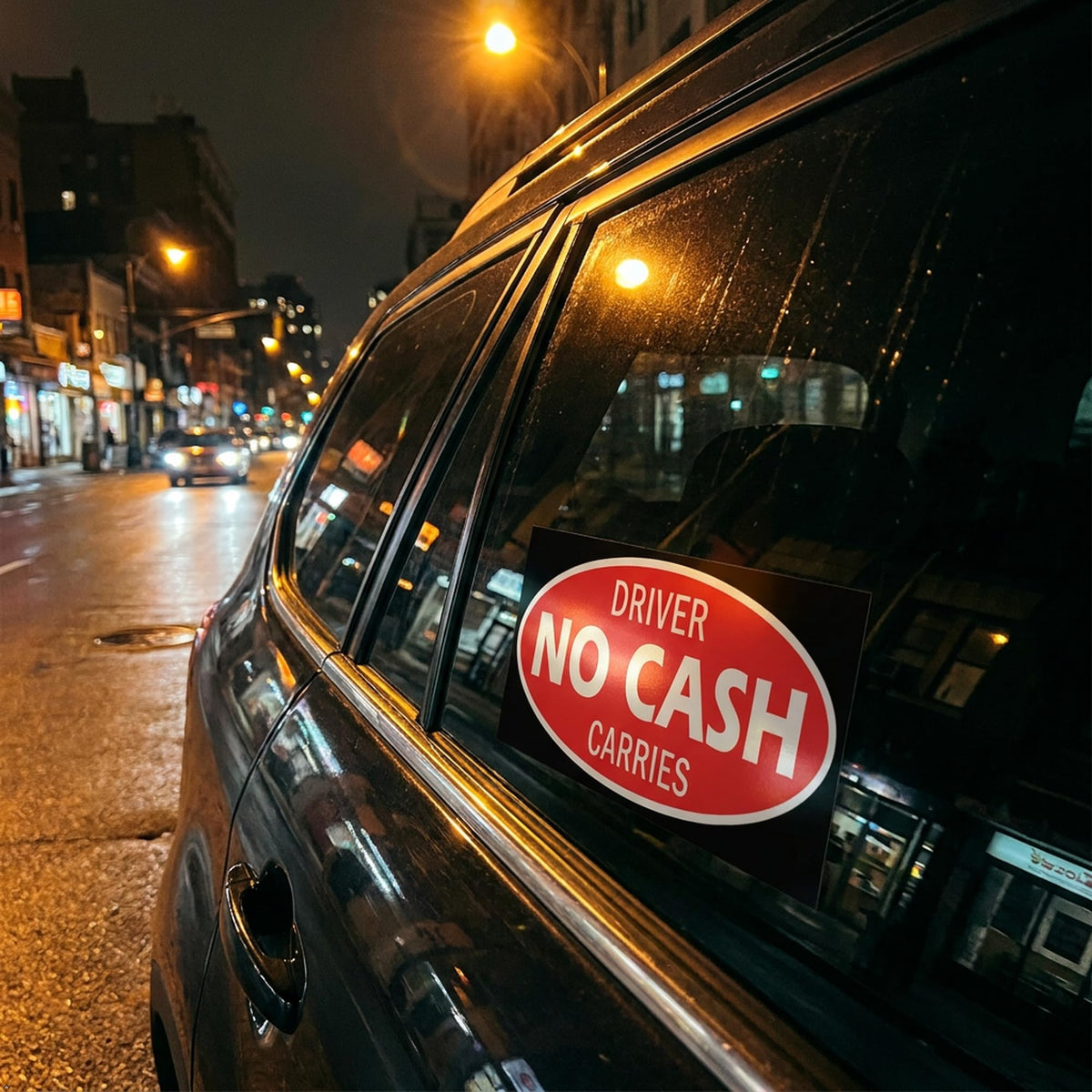 Picniva Driver Carries No Cash Stickers, 9 x 22 in, Two Pack