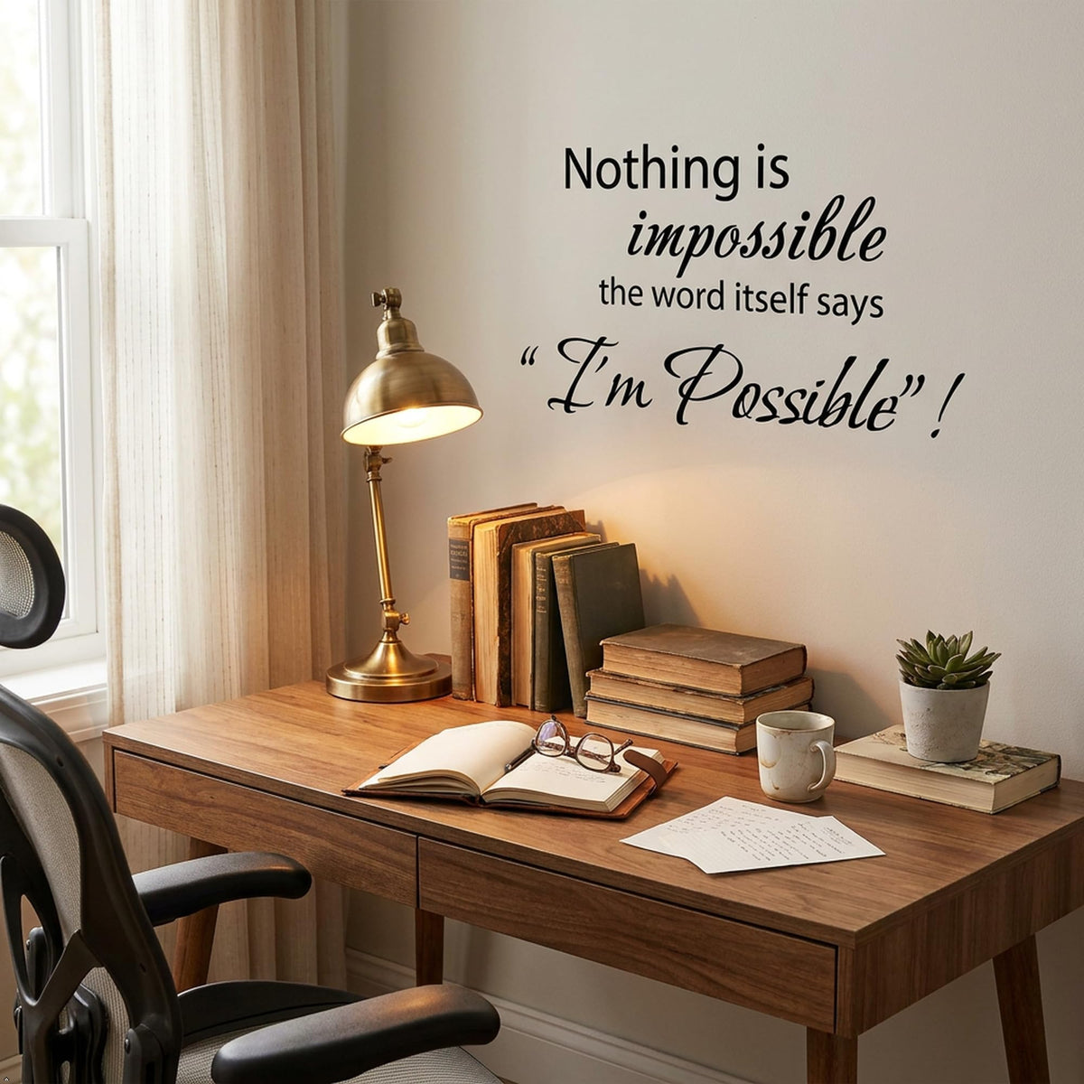 Picniva Nothing Is Impossible Quote Wall Decal, Inspirational Typography