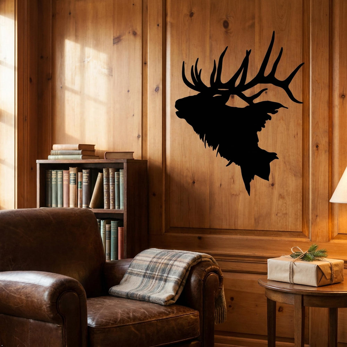 Picniva Elk Head Style 2 Vinyl Wall Decal Hunting Lodge Decor (Black, 35''Width)