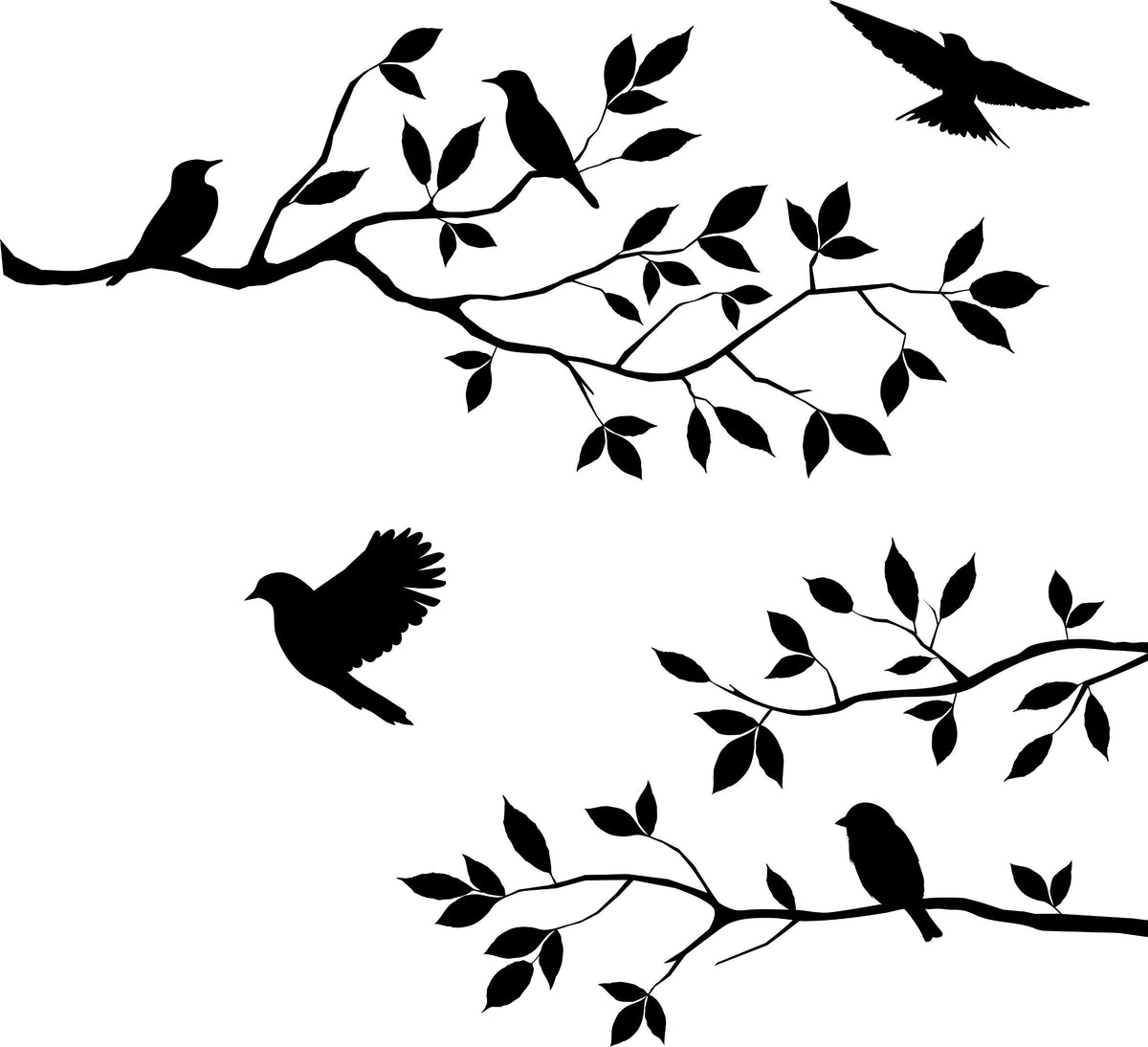 Picniva Birds and Branches Wall Decal, Black, 20 x 25 in