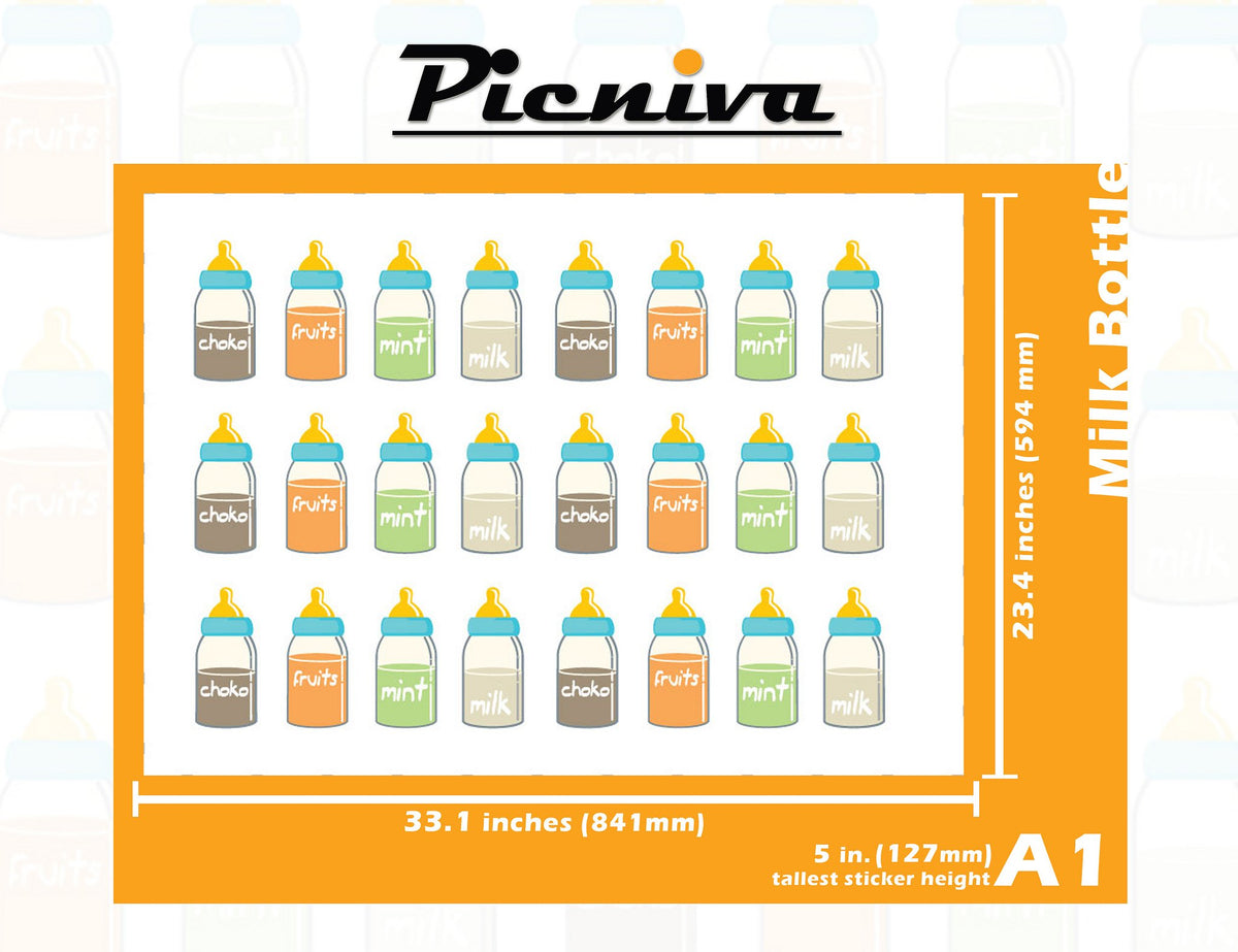 Picniva Milk Bottle Clear Vinyl Wall Stickers, A1, 5 in Tallest