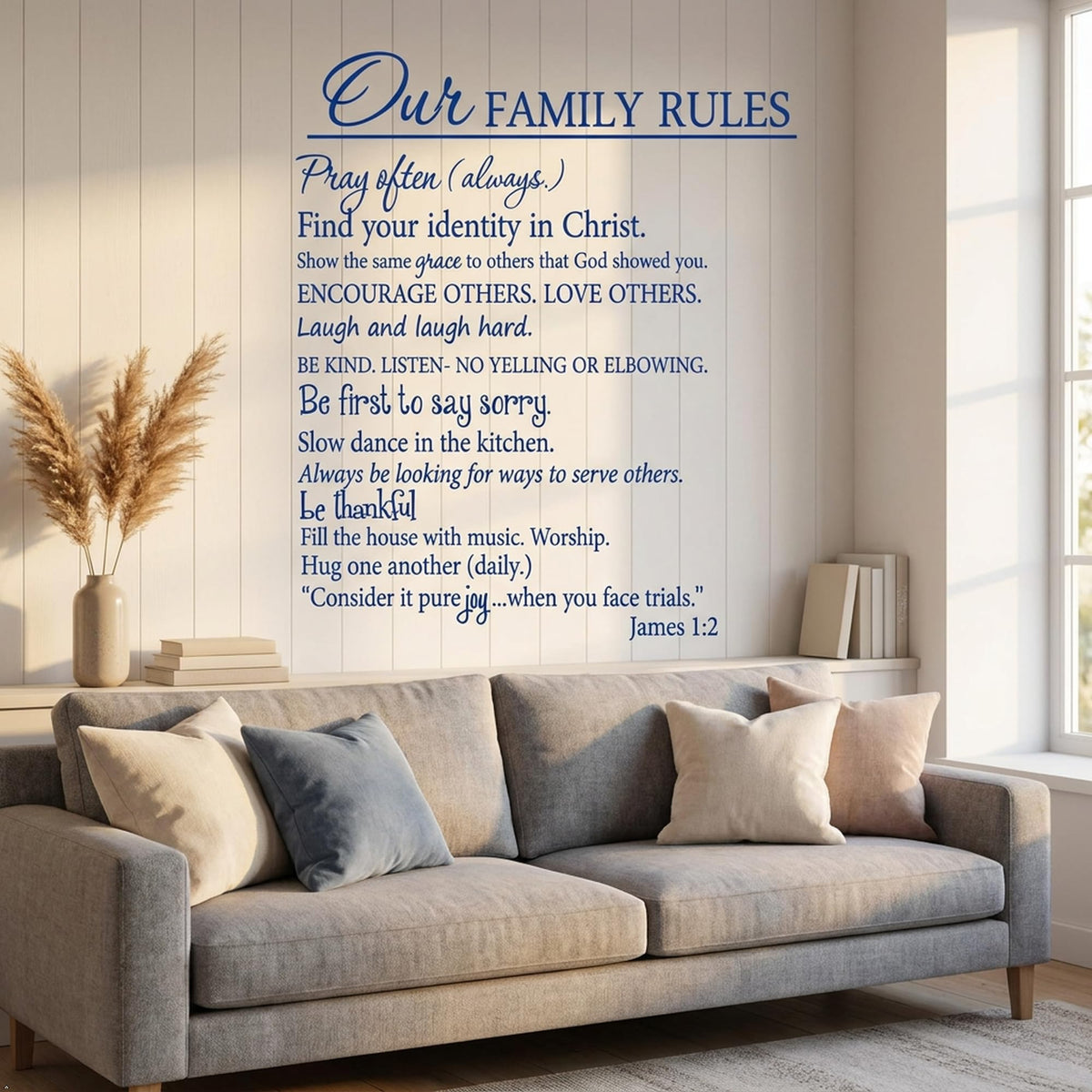 Our Family Rules Vinyl Wall Art Quote Decal Sticker Home Decor (Blue, 35'' Width)