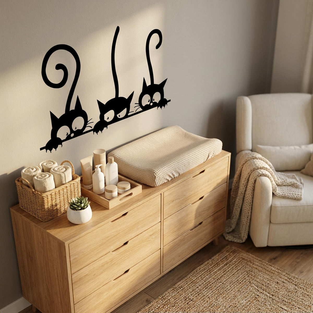 Decaltor Three Peeking Cats Vinyl Wall Decal for Home Decor