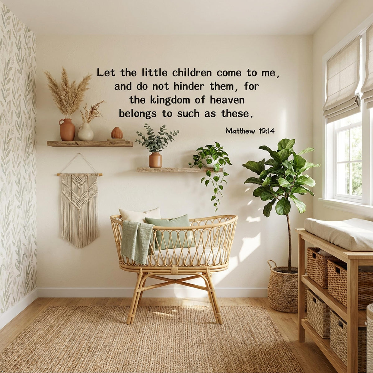 Picniva Matte Black Matthew 19 14 Bible Vinyl Wall Decal Christian Faith (Black, 35'' Width)