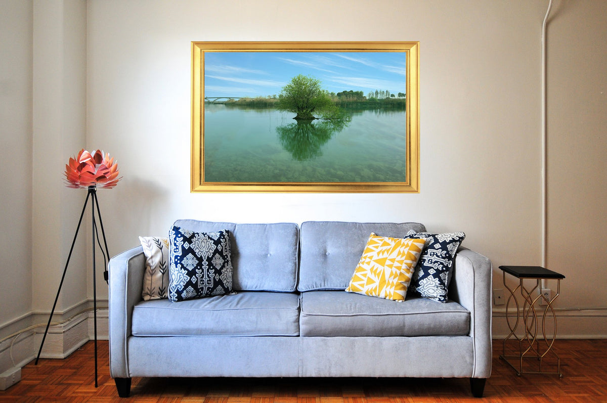 Picniva Lake Tree Faux Gold Frame 3D Wall Mural Decal, 22 x 14 in