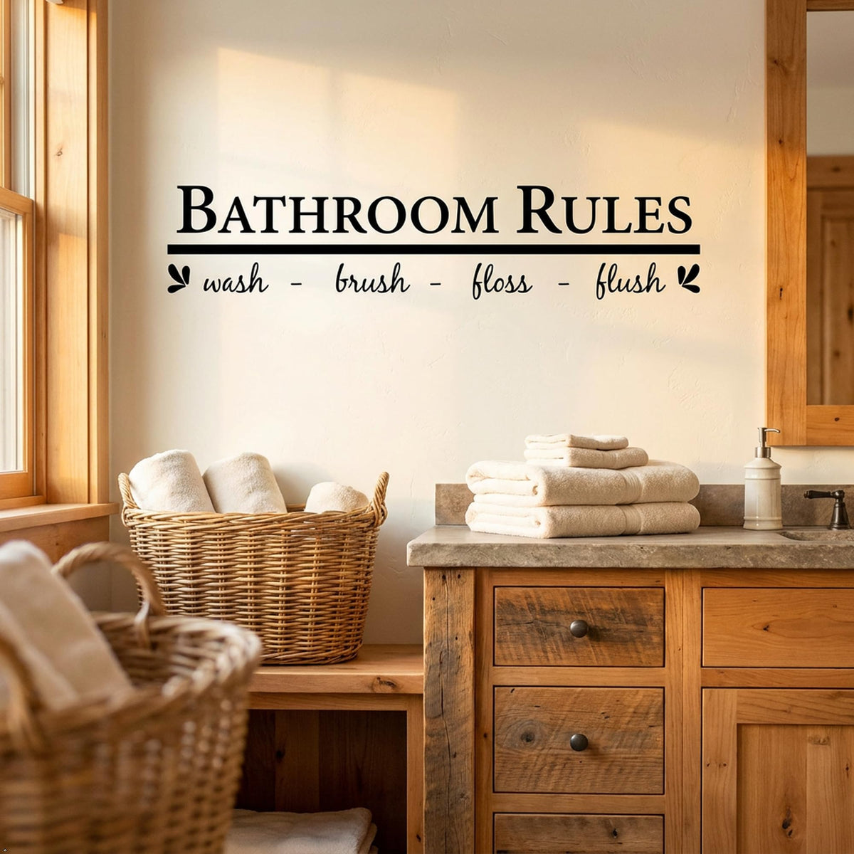 Decaltor Bathroom Rules Vinyl Wall Decal, Black, 22 x 6 in, Home Decor