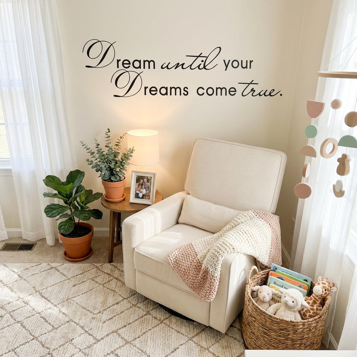 Picniva Dream Until Your Dreams Come True Wall Decal, White, 7 x 28 in
