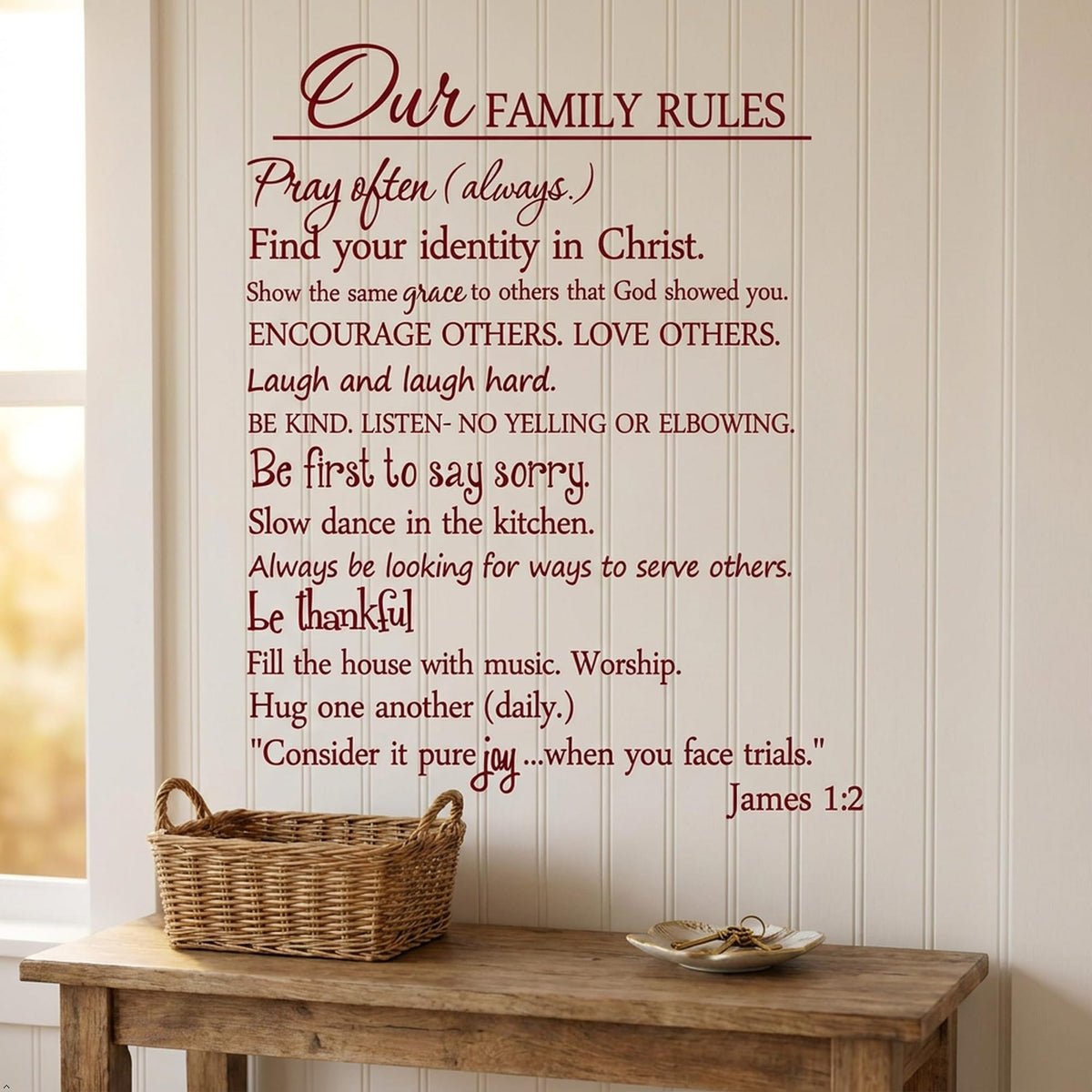 Our Family Rules Vinyl Wall Art Quote Decal Sticker Home Decor (Red, 40'' Width)