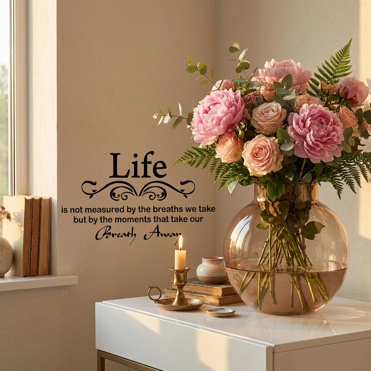Picniva Life Is Not Measured Quote Vinyl Wall Decal, Black, 22 x 12 in