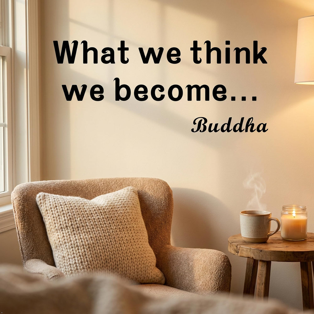 Picniva What We Think Become Buddha Vinyl Wall Decal Quote (Black, 22''Width)