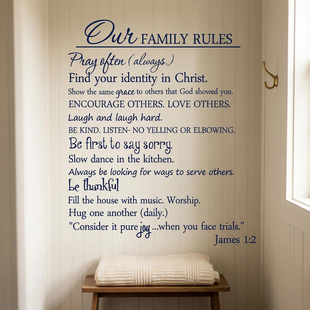 Our Family Rules Vinyl Wall Art Quote Decal Sticker Home Decor (Blue, 22'' Width)