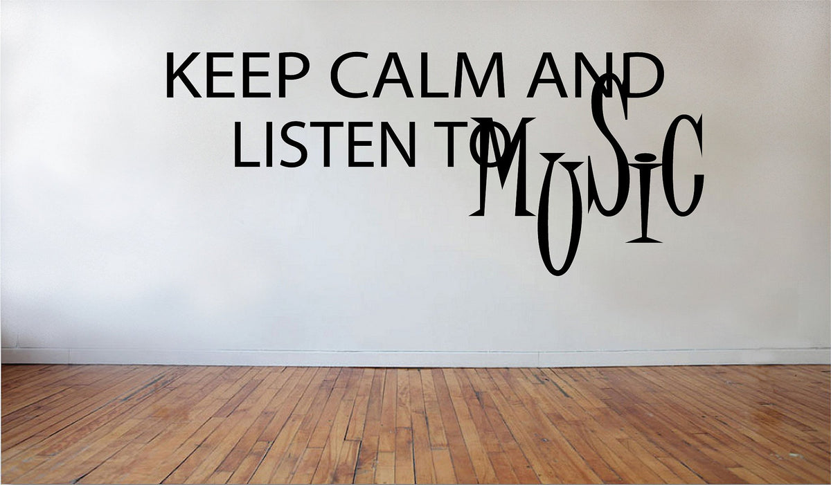 Picniva Matte Black Keep Calm and Listen to Music Vinyl Wall Decal Quote