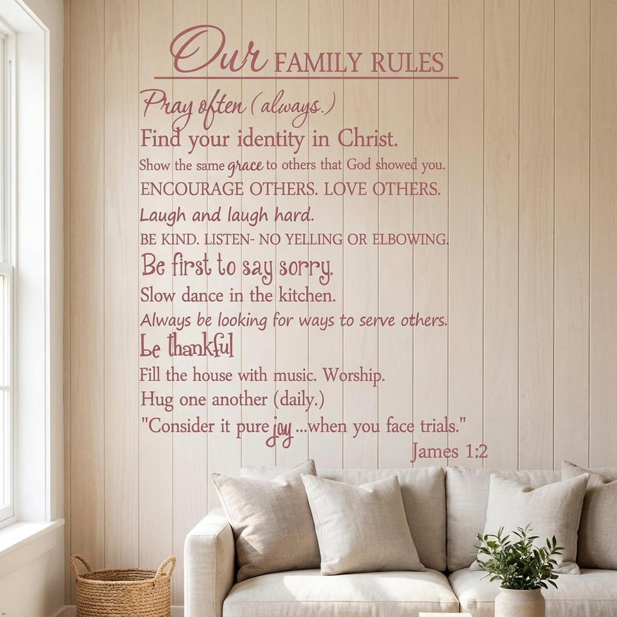 Our Family Rules Vinyl Wall Art Quote Decal Sticker Home Decor (Pink, 35'' Width)