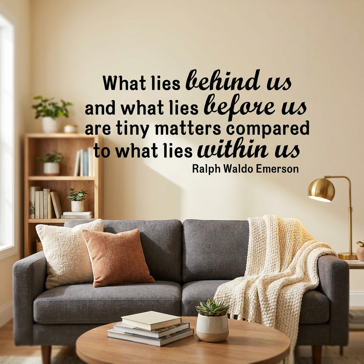 Picniva Inspirational Quote Wall Decal What Lies Behind Us Ralph Waldo Emerson Motivational Saying Lettering Vinyl Sticker Art for Home Office Classroom Living Room Decor