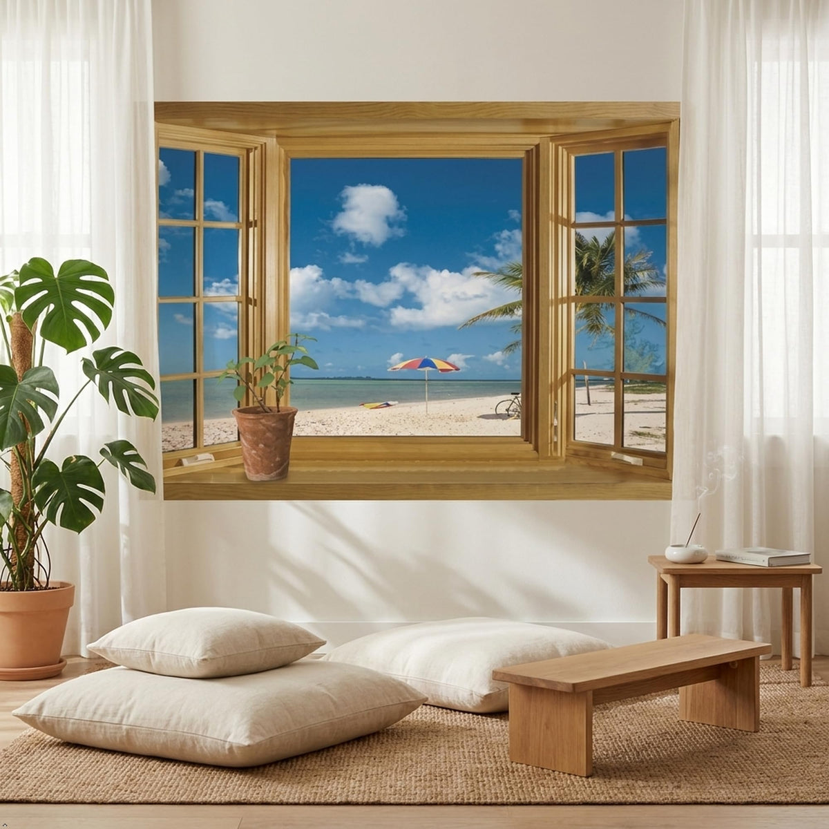 Picniva Beach Window Wall Decal, Ocean View, 20 x 30 in