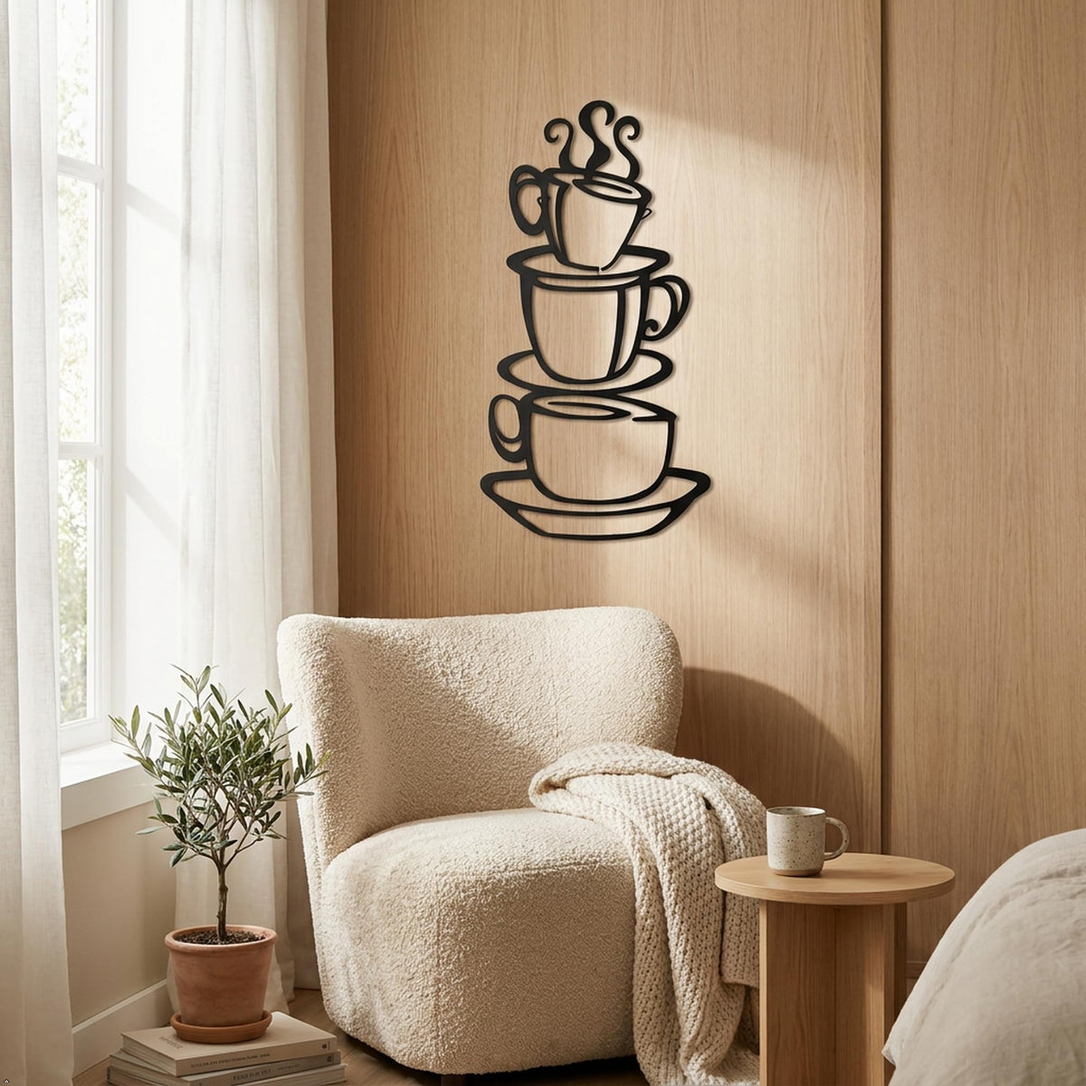 Picniva Coffee Cup Removable Vinyl Wall Decal for Kitchen, Black, 15 x 8 in