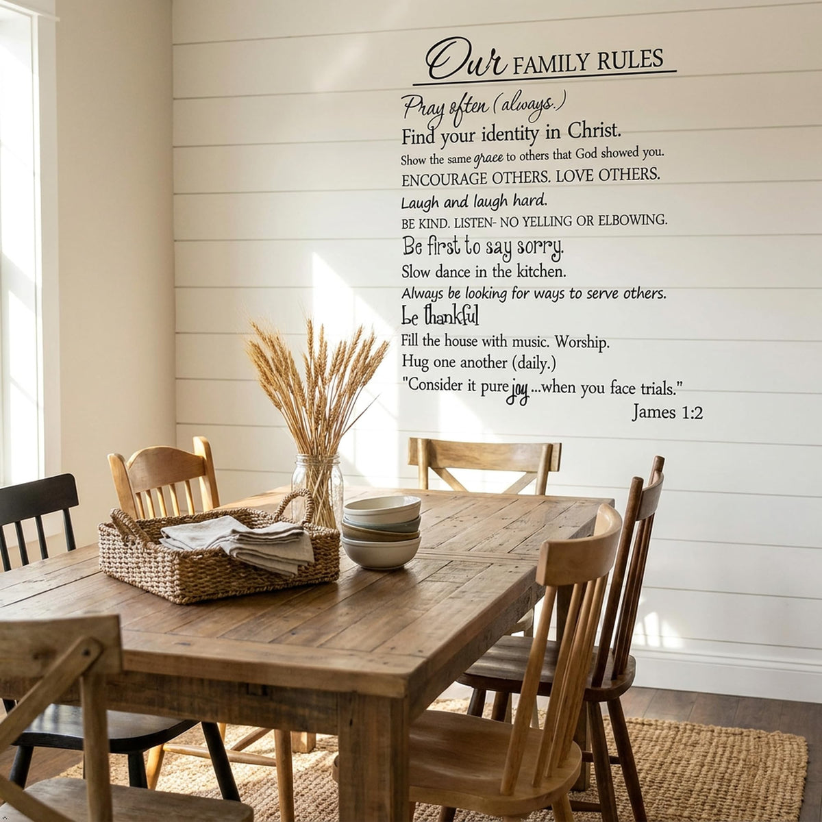 Our Family Rules Vinyl Wall Art Quote Decal Sticker Home Decor (Black, 40'' Width)