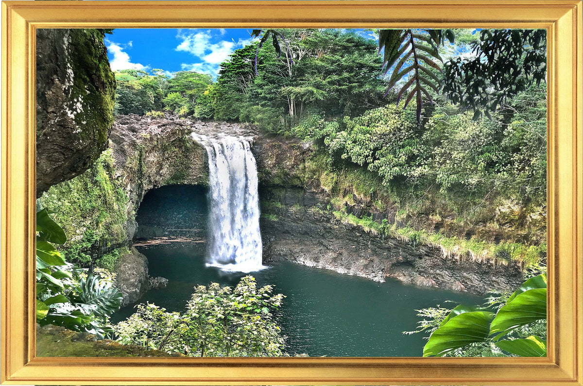 Picniva Forest Waterfall Faux Gold Frame 3D Wall Mural Decal, 22 x 14 in