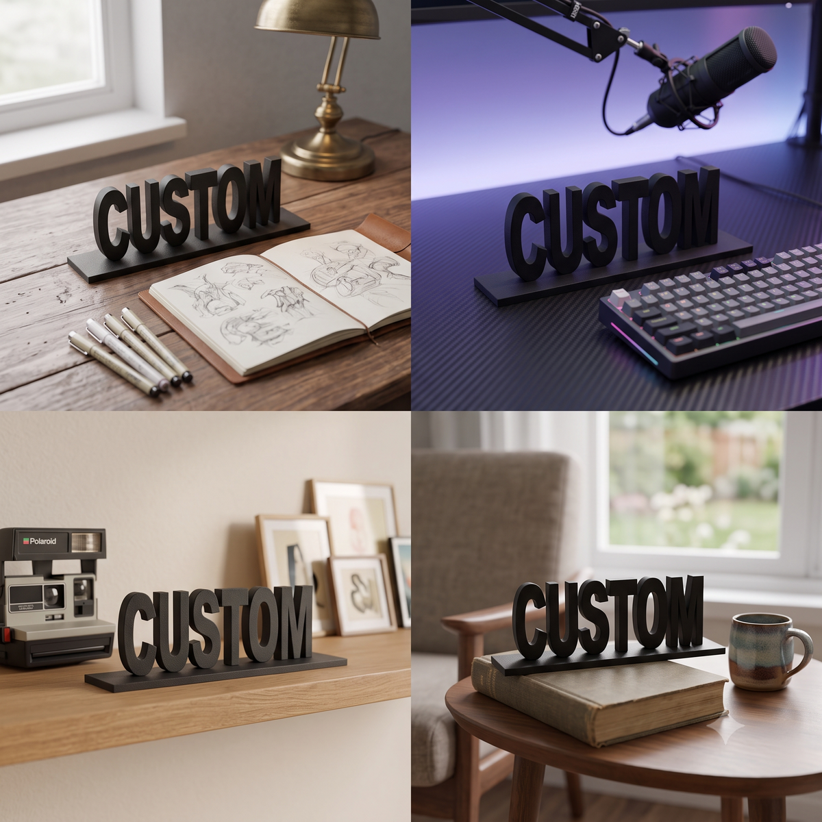 Personalized Custom 3D Printed Sign, Name Text Display, 3D Word Art, Office Desk Nameplate, Customized Lettering, Shelf Decor Nameplate