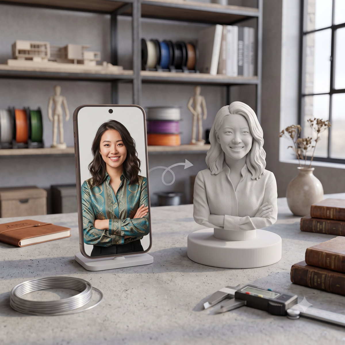 Custom 3D Figurine From Photo, Personalized Portrait Bust, Black & White Dashboard Figurine, Unique Car Accessory, 3D Printed Face Gift
