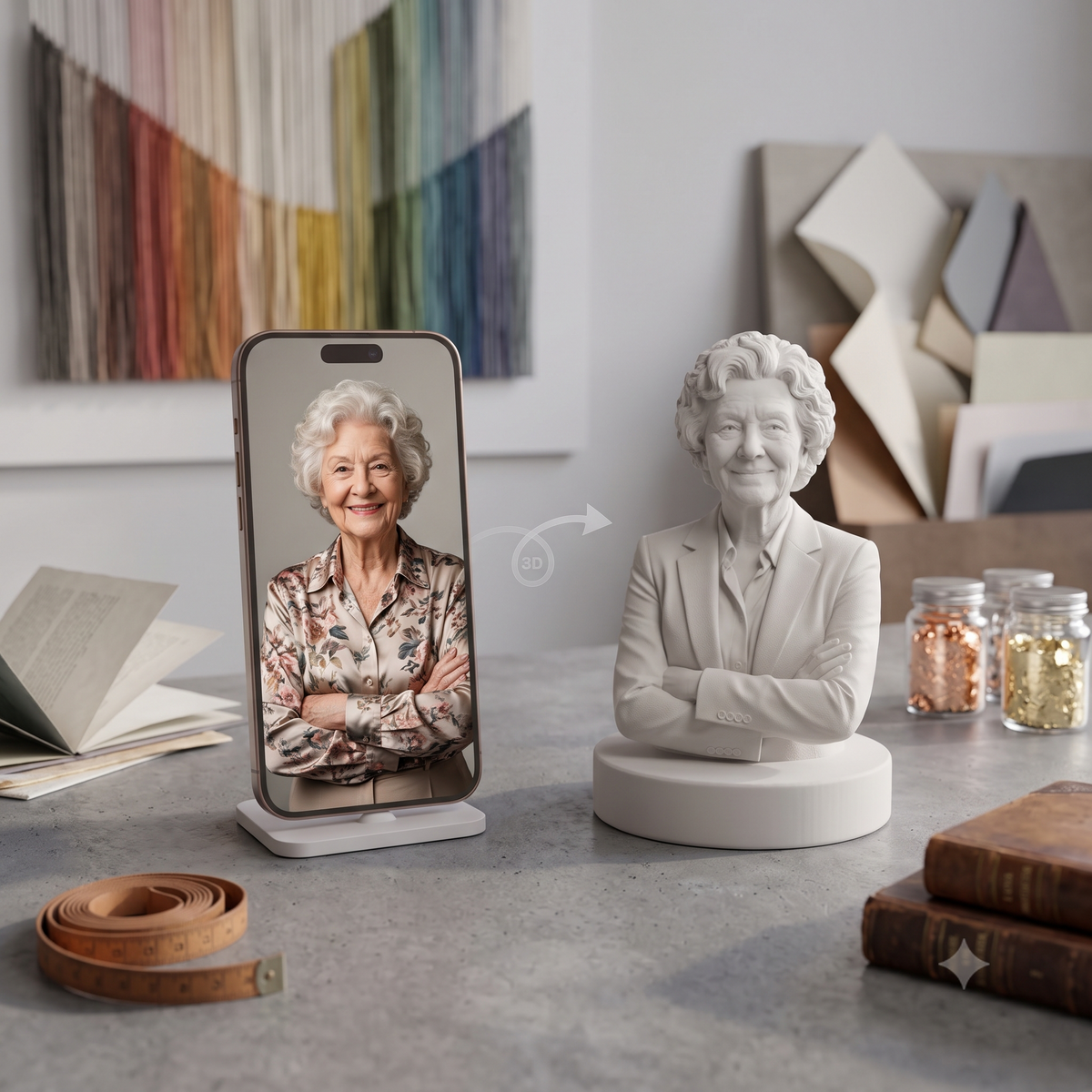 Custom 3D Figurine From Photo, Personalized Portrait Bust, Black & White Dashboard Figurine, Unique Car Accessory, 3D Printed Face Gift