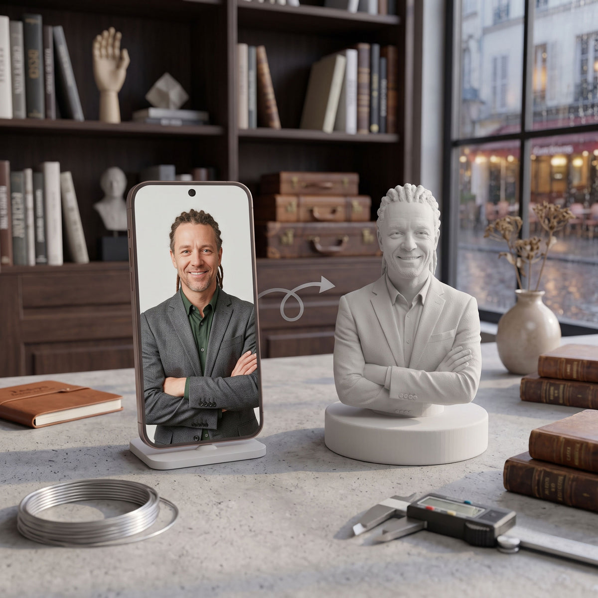 Custom 3D Figurine From Photo, Personalized Portrait Bust, Black & White Dashboard Figurine, Unique Car Accessory, 3D Printed Face Gift
