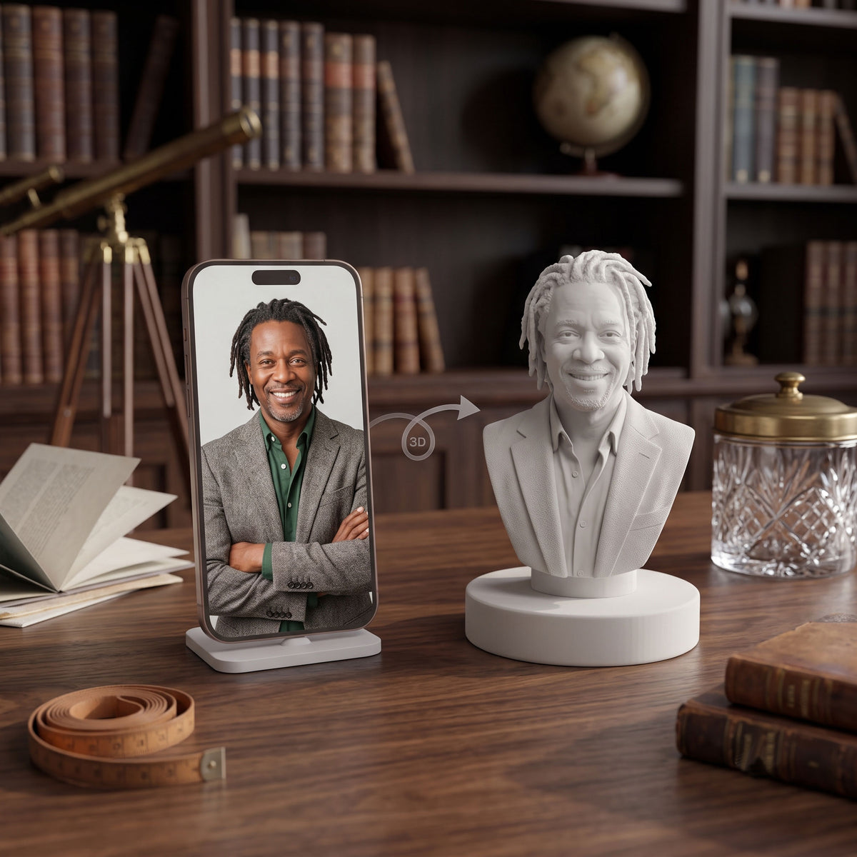 Custom 3D Figurine From Photo, Personalized Portrait Bust, Black & White Dashboard Figurine, Unique Car Accessory, 3D Printed Face Gift