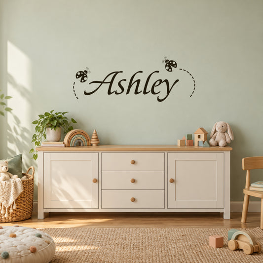 Picniva Girls Custom Name Wall Decal, Ladybugs