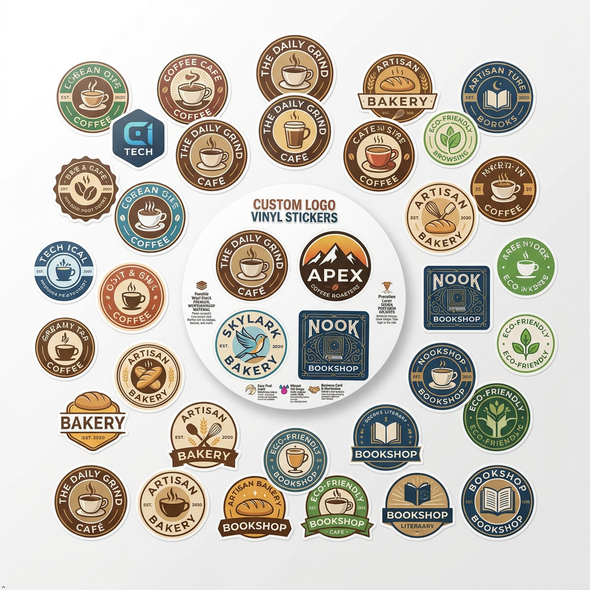 Custom Logo Stickers | Waterproof Vinyl Decals | Die Cut Business Labels for Packaging | Personalized Promotional Bulk Sheet