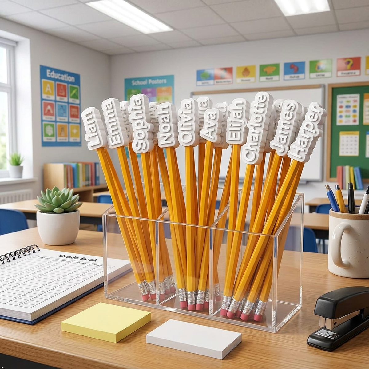 3D Printed Custom Name Pencil Topper Kids Back To School Teacher Gift